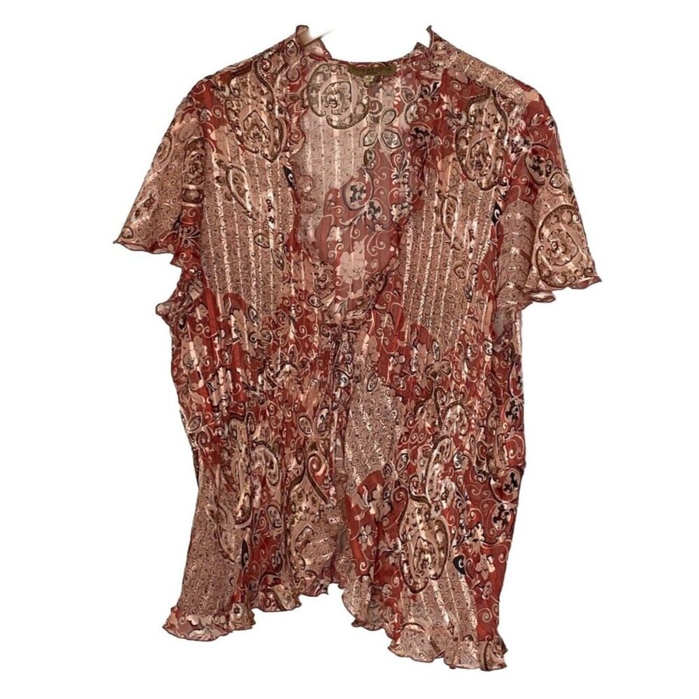 Notations Women’s Blouse short sleeve button ruffle pink light weight sheer 3x